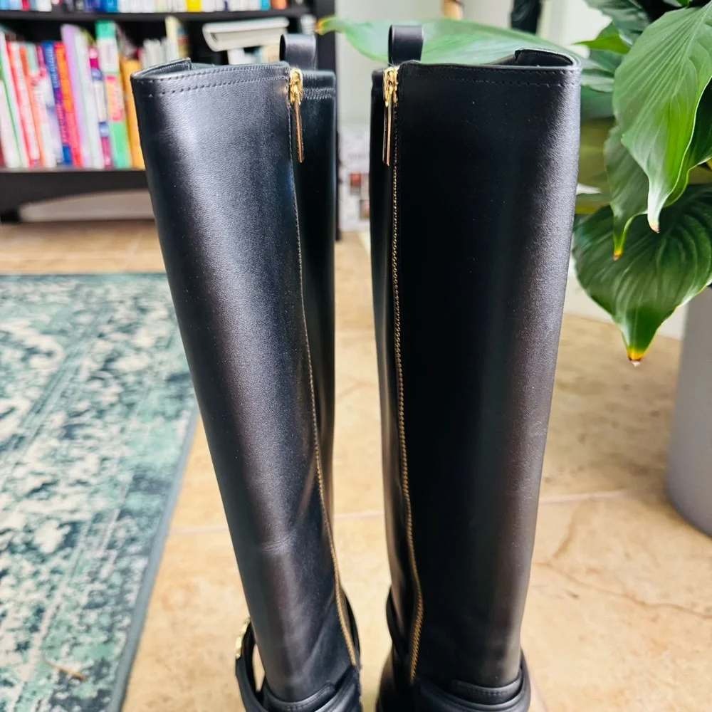 NIB Michael Kors Mindy Leather Equestrian Style Bombe Tall Black Boot Size 7